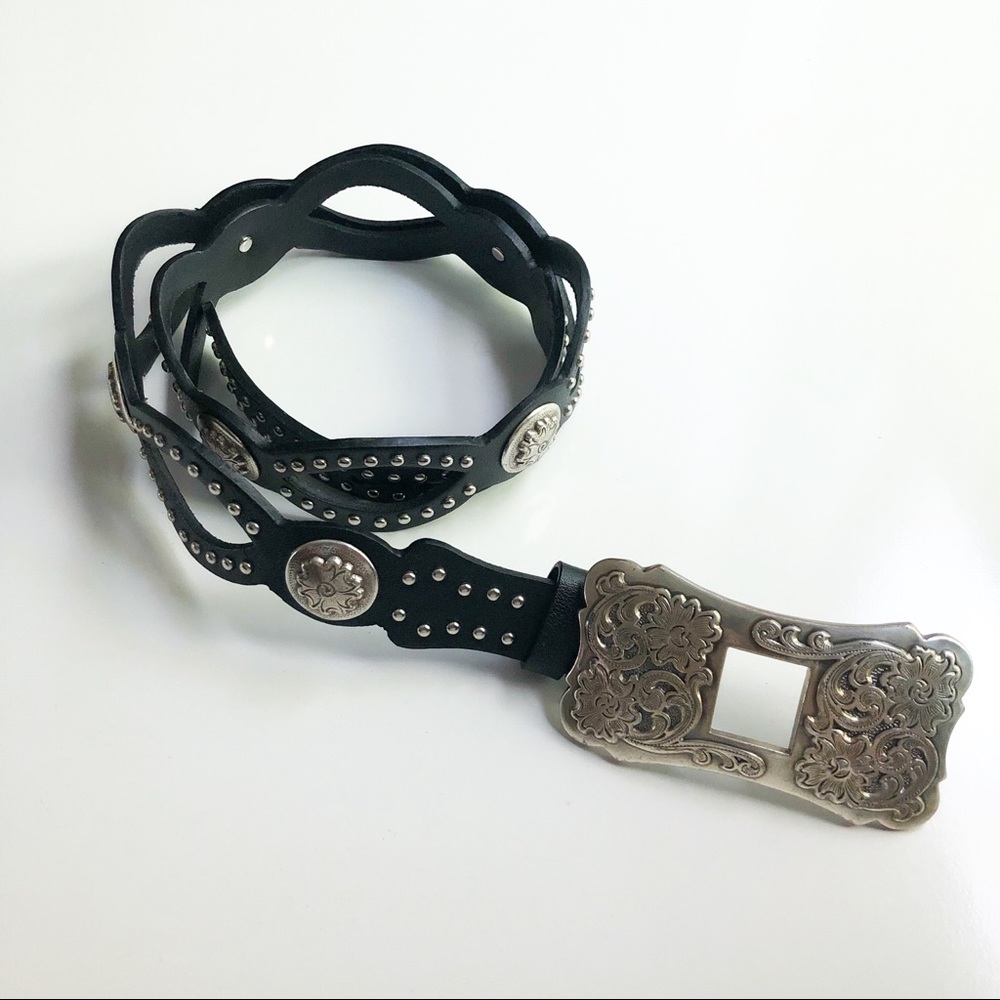 Olga Santino | Black Leather Studded Belt Size L - Picture 4 of 8